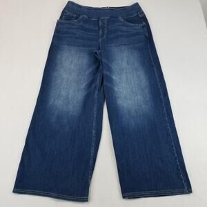 Halara Womens XL Petite Blue Wide Leg Pull On Jeans Stretch Denim High Rise
